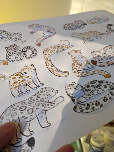 17 Snow Leopards, original watercolor painting - Image 3