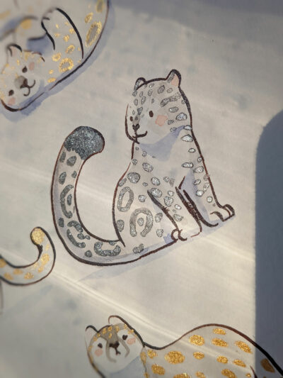 17 Snow Leopards, original watercolor painting - Image 5