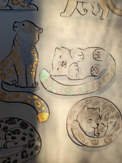 17 Snow Leopards, original watercolor painting - Image 6