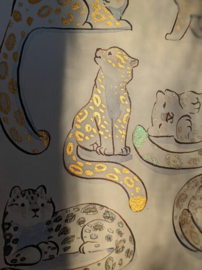 17 Snow Leopards, original watercolor painting - Image 7