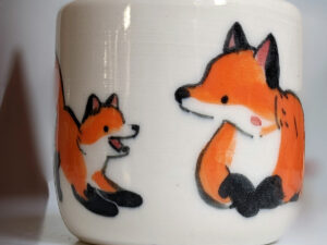 fox mom and kit ceramic cup