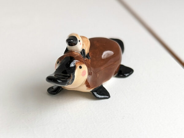 cute platypus mama and baby porcelain figurine handmade