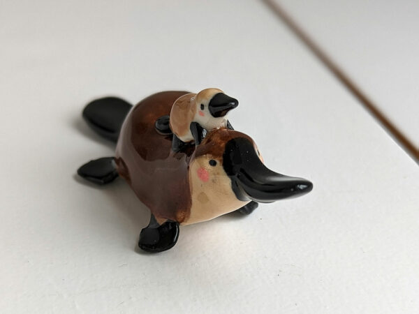 cute platypus mama and baby porcelain figurine handmade