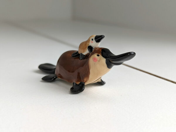cute platypus mama and baby porcelain figurine handmade