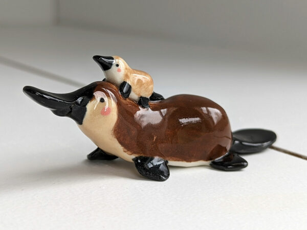 cute platypus mama and baby porcelain figurine handmade