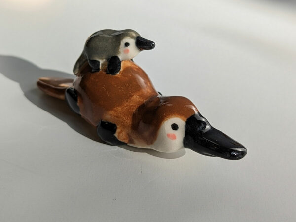 cute platypus mama and baby porcelain figurine handmade