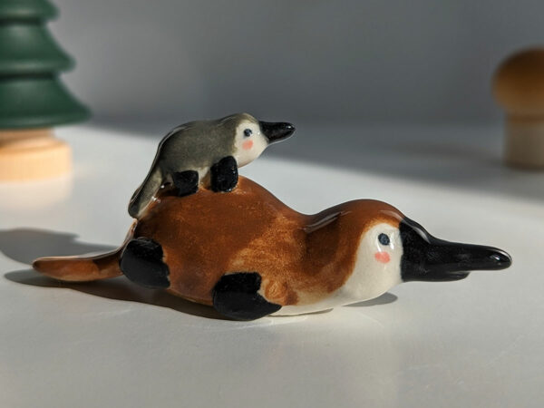 cute platypus mama and baby porcelain figurine handmade