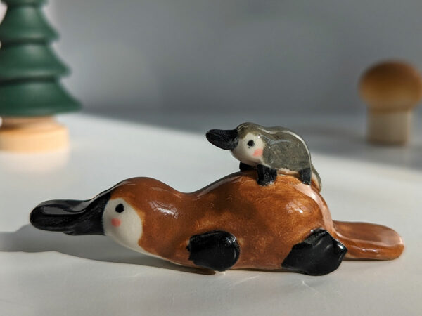 cute platypus mama and baby porcelain figurine handmade