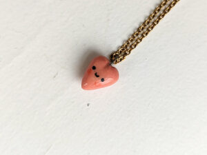 pink heart porcelain pendant cute