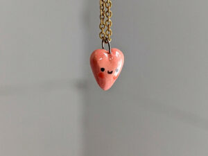 pink heart porcelain pendant cute