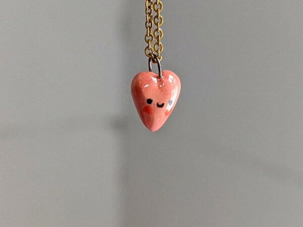 pink heart porcelain pendant cute