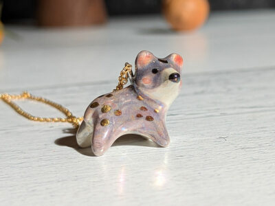 Porcelain Pendant - Lavender Bear - Image 2