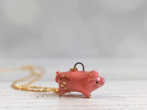 porcelain pig pendant