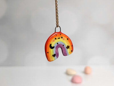 Rainbow porcelain pendant - LOVE - Image 6
