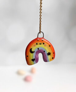 Rainbow porcelain pendant - LOVE