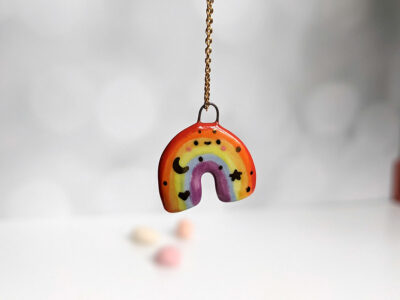 Rainbow porcelain pendant - LOVE
