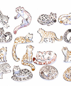 17 Snow Leopards, original watercolor painting