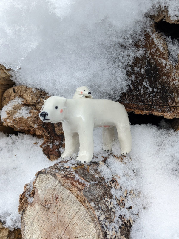 polar bear mama and cub porcelain figurine