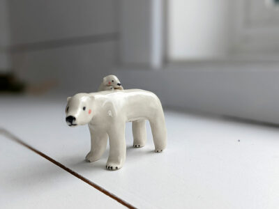 polar bear mama and cub porcelain figurine