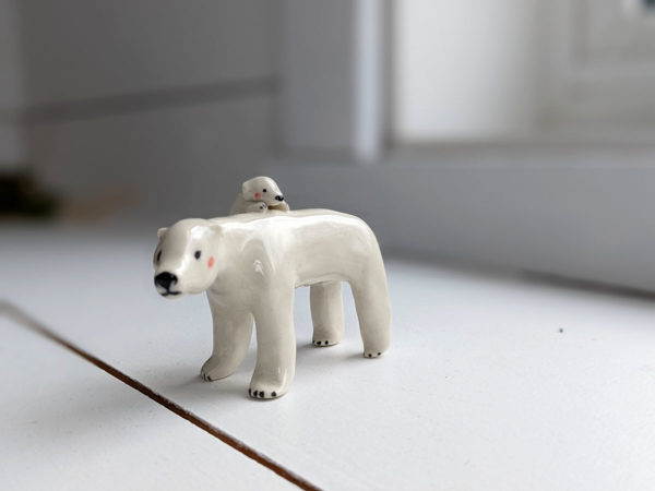 polar bear mama and cub porcelain figurine