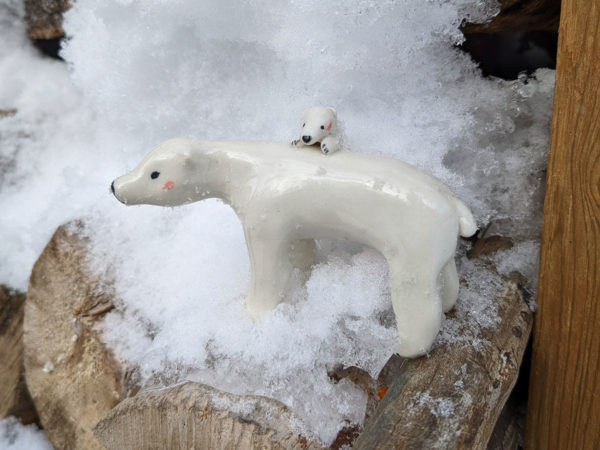 polar bear mama and cub porcelain figurine