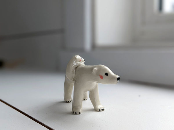 polar bear mama and cub porcelain figurine