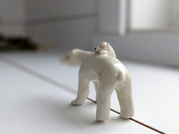 polar bear mama and cub porcelain figurine