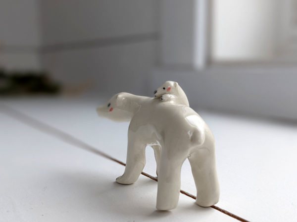 polar bear mama and cub porcelain figurine