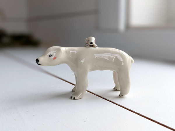 polar bear mama and cub porcelain figurine