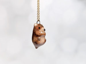 handmade porcelain pendant brown bear gold