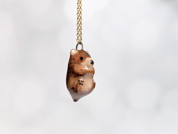 handmade porcelain pendant brown bear gold