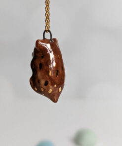 handmade porcelain pendant brown bear gold