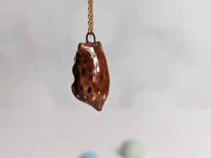 handmade porcelain pendant brown bear gold