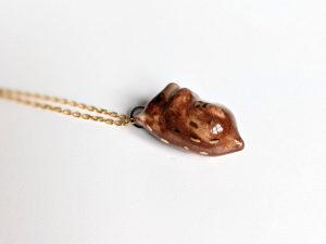 handmade porcelain pendant brown bear gold