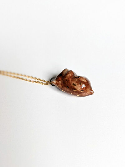 handmade porcelain pendant brown bear gold