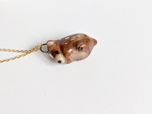 handmade porcelain pendant brown bear gold