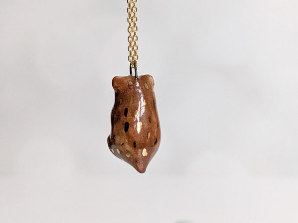 handmade porcelain pendant brown bear gold