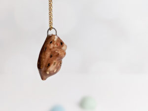 handmade porcelain pendant brown bear gold