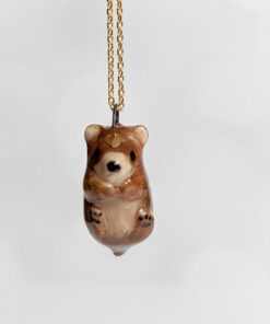 handmade porcelain pendant brown bear gold