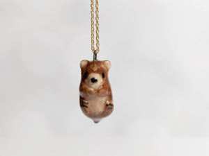 handmade porcelain pendant brown bear gold