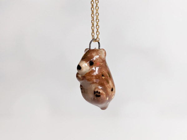 handmade porcelain pendant brown bear gold