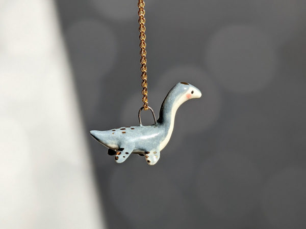 plesiosaur pendant grey gold