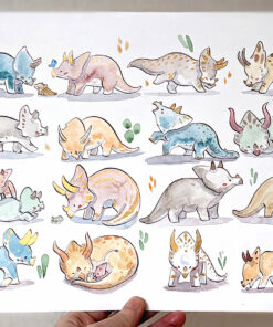 triceratops watercolor painting