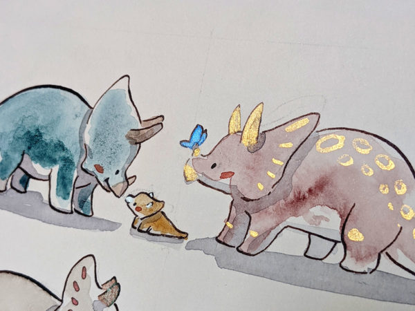 triceratops watercolor painting