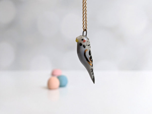 Ceramics Budgie Pendant - Blue and white - Kness