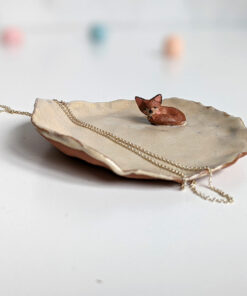 handmade red clay ring dish fox