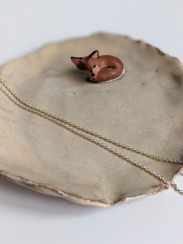 handmade red clay ring dish fox