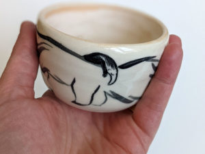 handmade white stoneware tumbler anteater