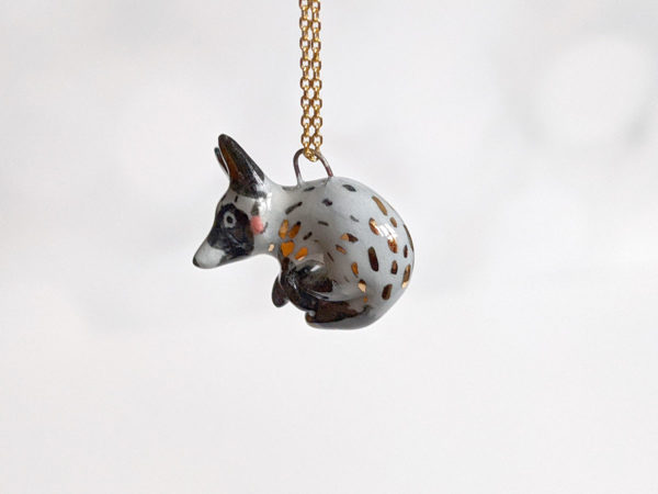 bat eard fox porcelain pendant handmade