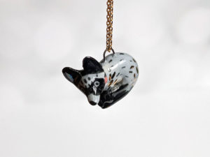 bat eard fox porcelain pendant handmade